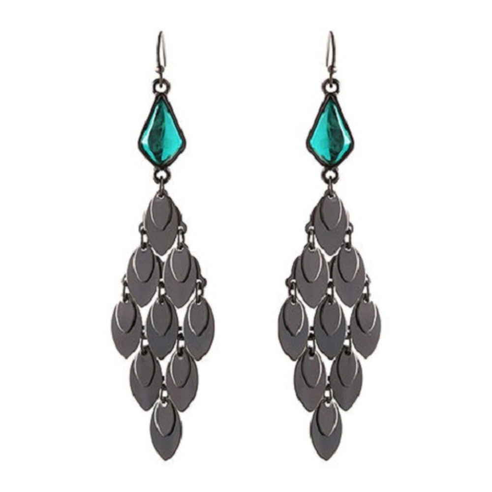 *EARRINGS Green & Gray Teardrop Chandelier Final $